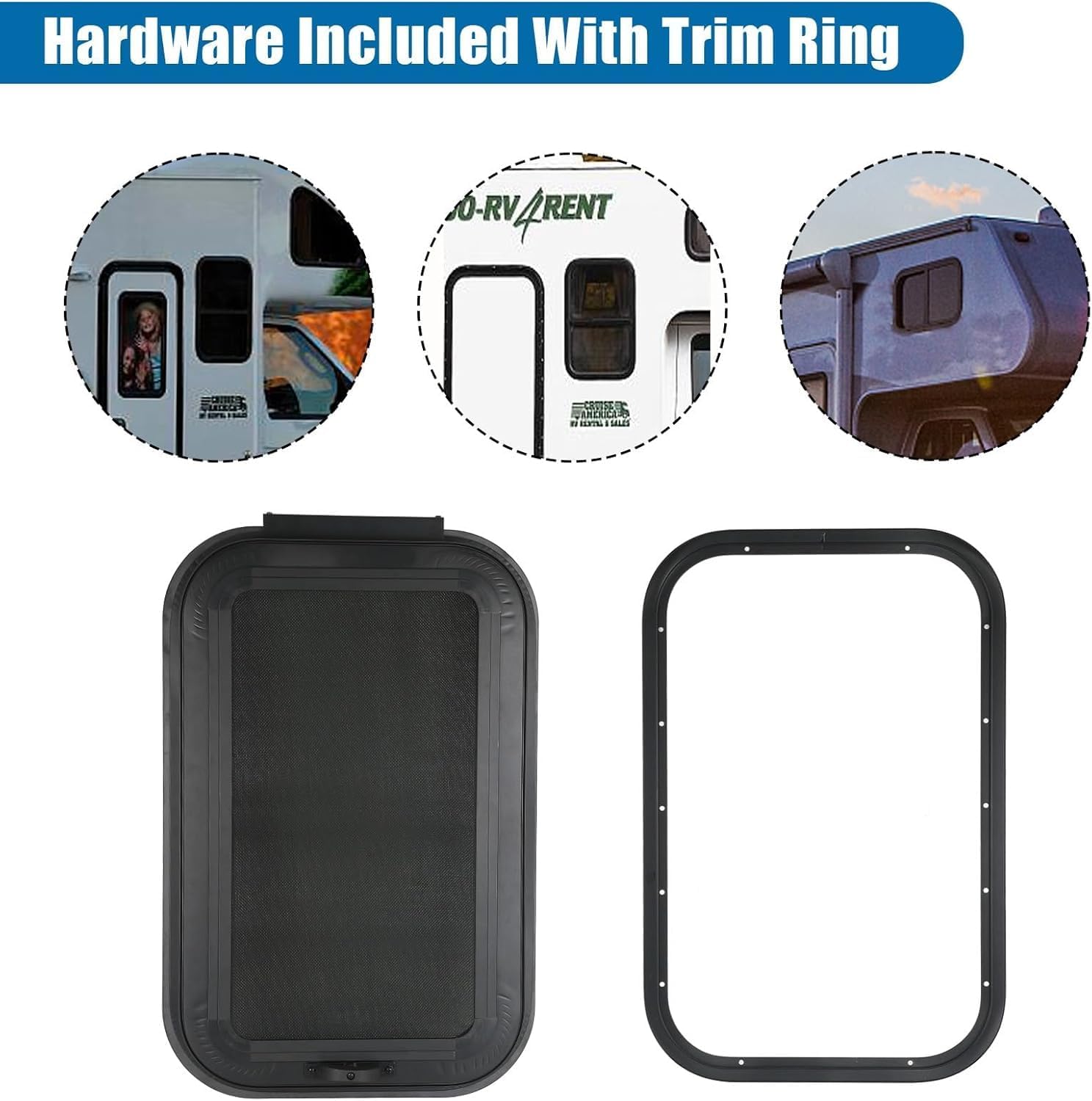 Frameless RV Window, 14" W x 22" H Tinted RV Window with Net Screen and Trim Ring, Suitable for 1-1/2" or 1-7/8" Walls, DOT Approved