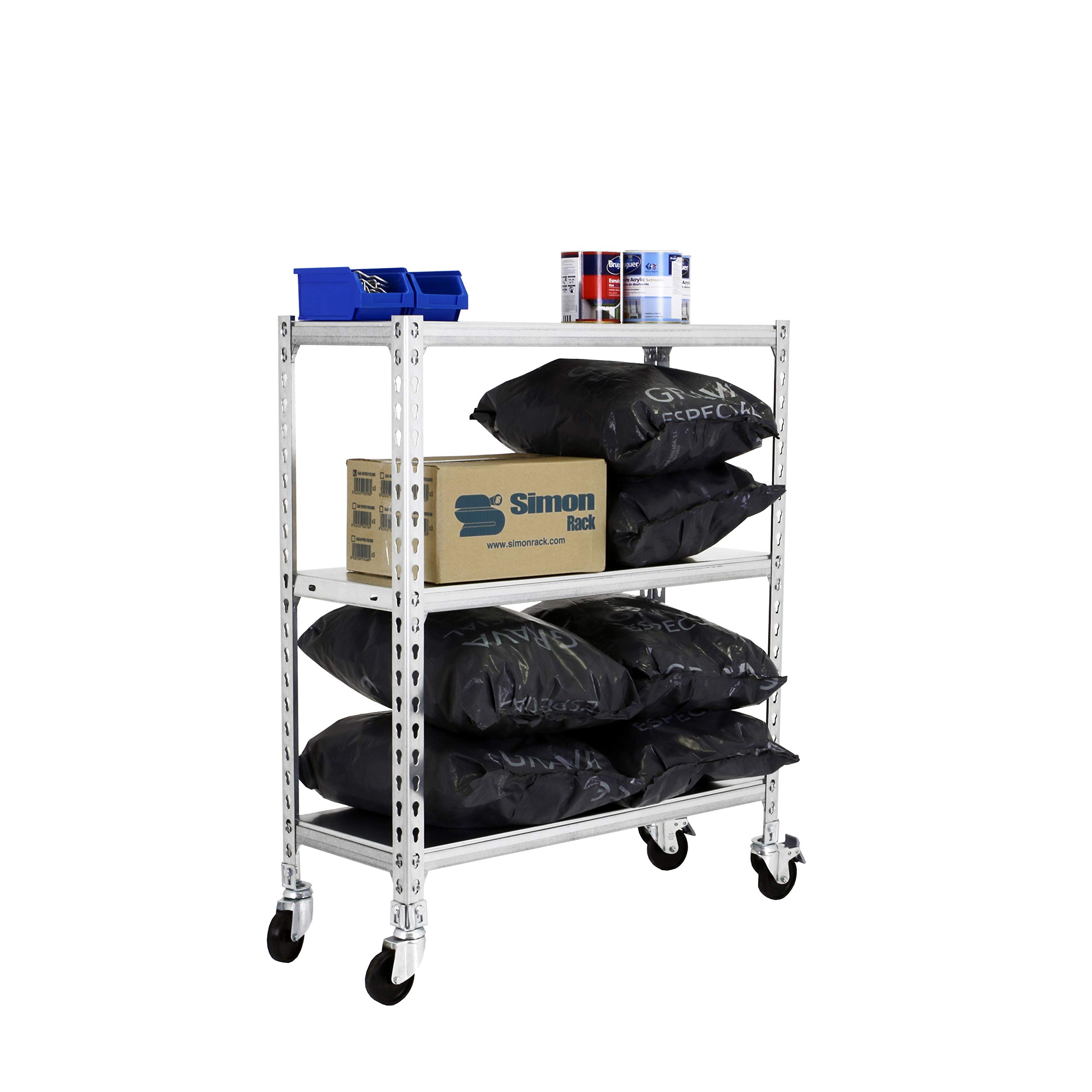 Simon Rack Estanteria Metalica con Ruedas, 975x800x300 mm, 3 Baldas de Metal, 75 kg de Punto Flexión, Estanterias Almacenaje, Galvanizado - Simonclick