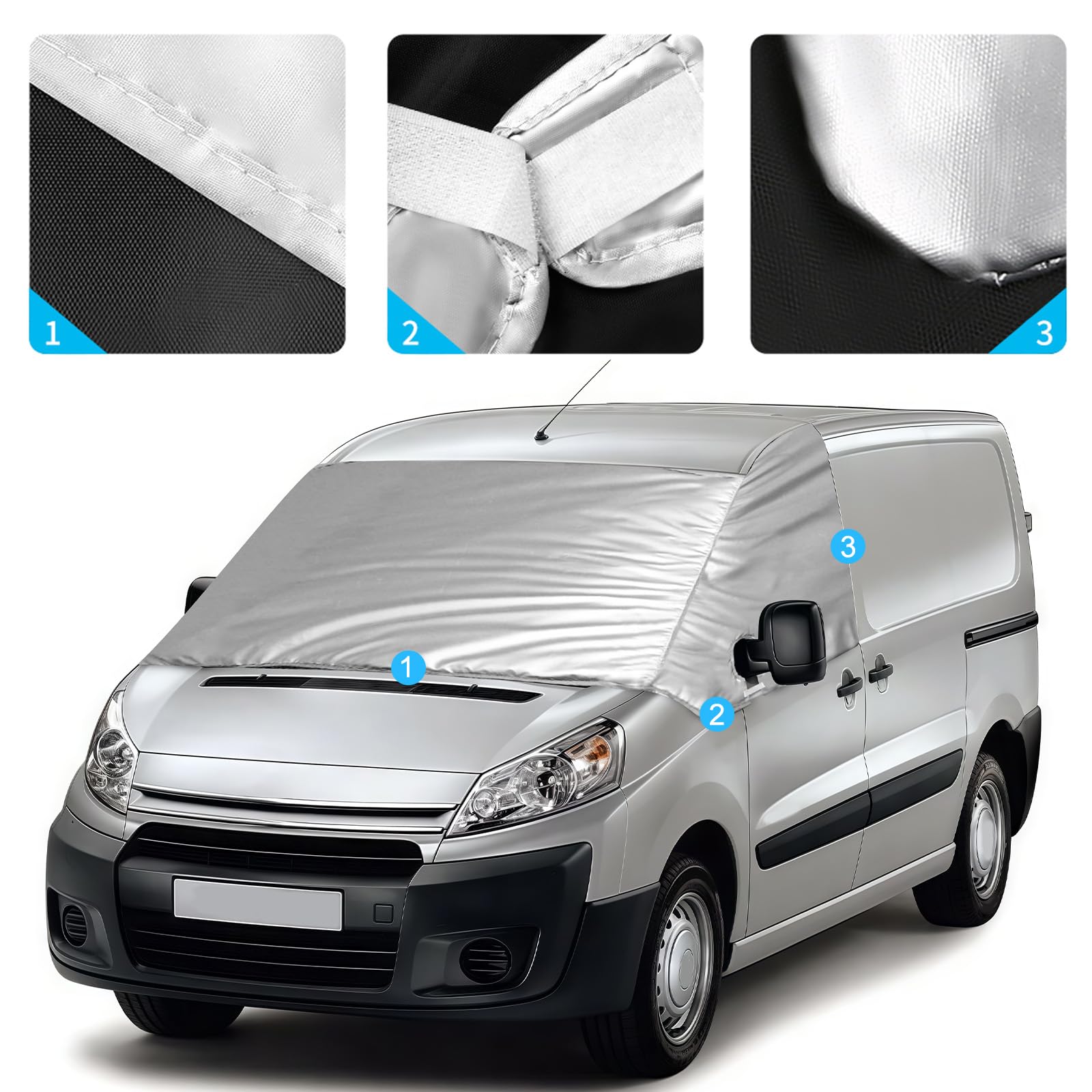 Osłona na przednią szybę kompatybilna z Citroen Jumpy FIAT Scudo Peugeot Expert 2007-2016 Toyota Proace 2013-2016, osłona zewnętrzna przedniej szyby, zasłona przeciwsłoneczna, osłona na śnieg i lód