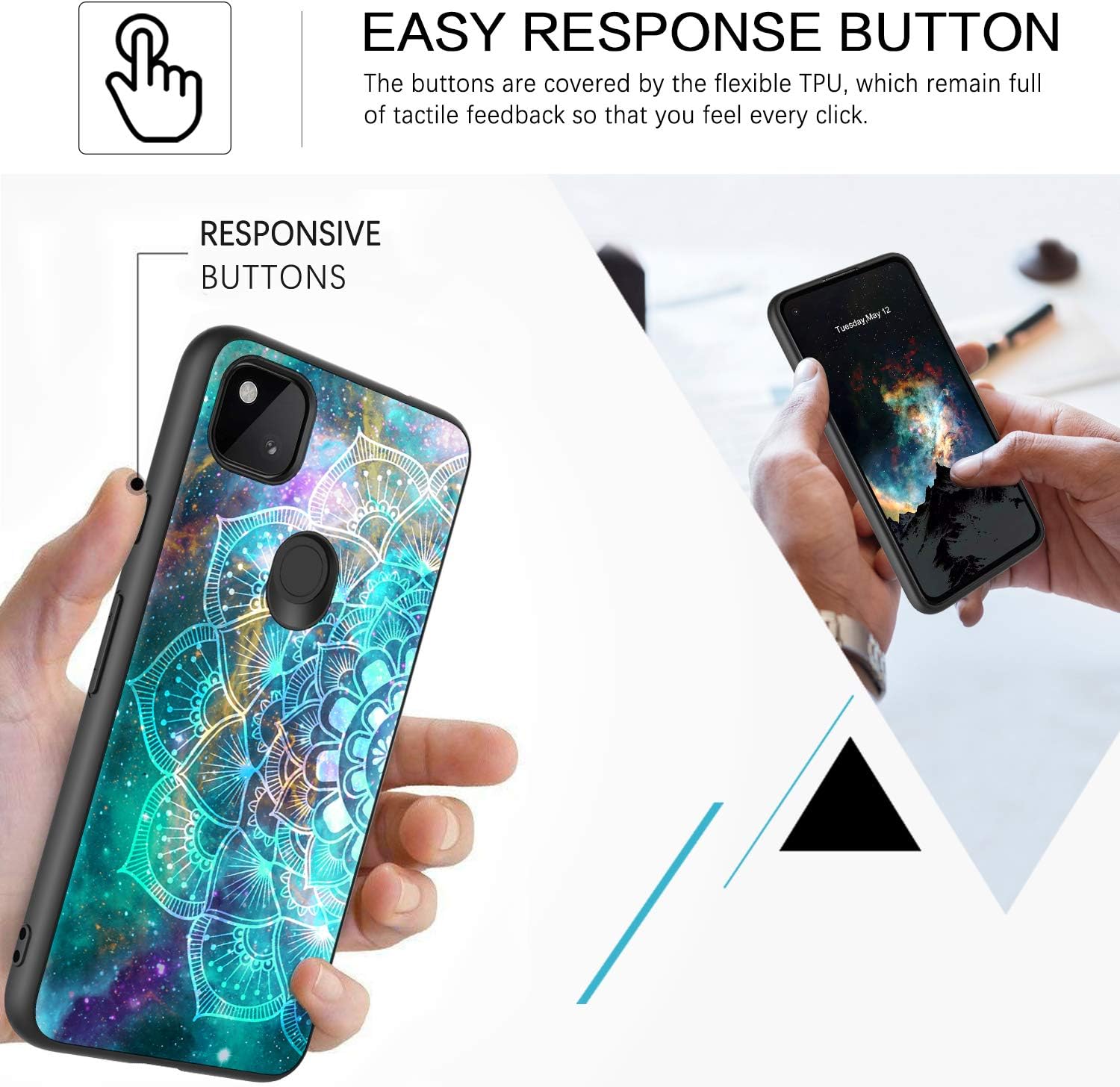 BENTOBEN Pixel 4a Case [NOT Fit Pixel 4a 5G Version], Slim Fit Glow in The Dark Protective Hybrid Hard PC Soft TPU Bumper Cover Phone Cases for Google Pixel 4a 4G 5.8 inch (2020), Mandala in Galaxy