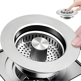 Kitchen Sink Strainer 3 in 1 Stainless Steel Pop Up Stopper Depth >40mm
