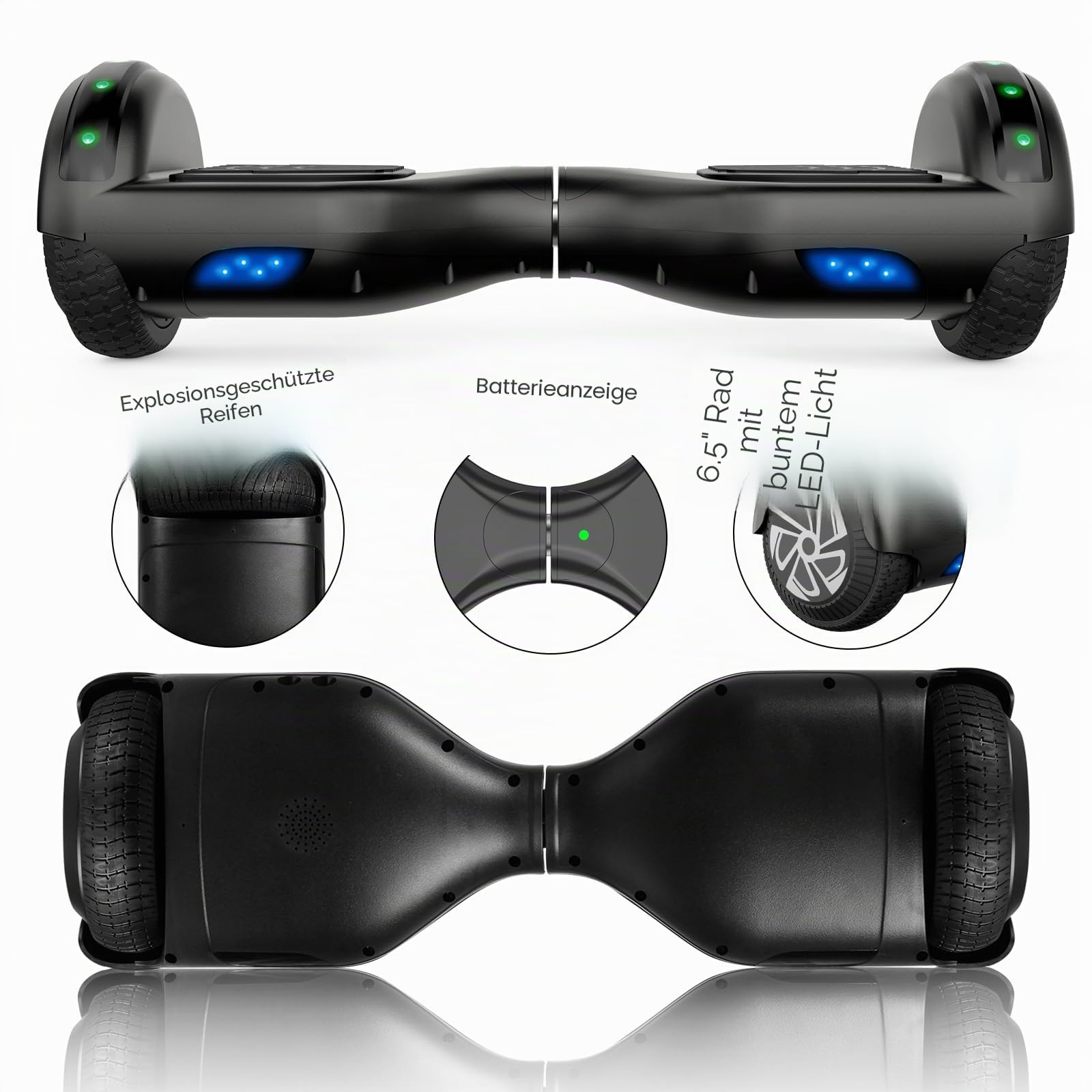 SISIGAD Hoverboard 6,5 Zoll Overboard, Hover Scooter Board All Terrain, Bluetooth und LED Selbst-balancierendes elektrisches Hoverboard für Kinder und Erwachsene