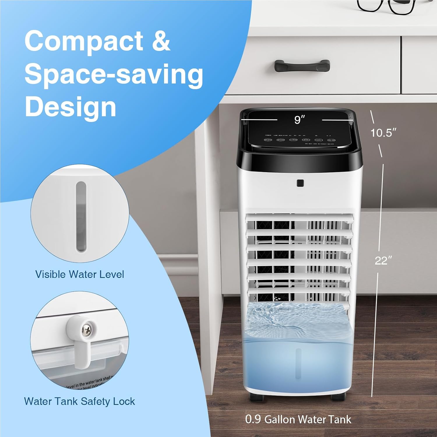 Evaporative Air Cooler, 3-in-1 Air Cooling Fan w/ 3.5L Water Tank & 2 Ice Packs, Remote Control, 4 Modes, 3 Speeds, 12H Timer, 70° Oscillation, Portable Swamp Cooler for Bedroom Home Office