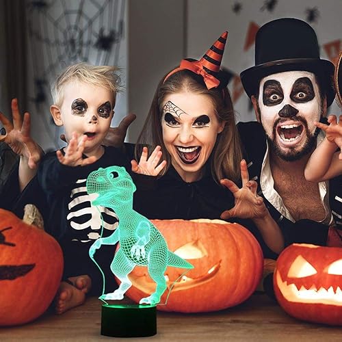 Miniatura 7 de E-lec Juguetes de dinosaurio, luz nocturna 3D, ilusión visual óptica, LED, 7 colores cambiantes RGB degradados con atenuador brillante, lámpara de