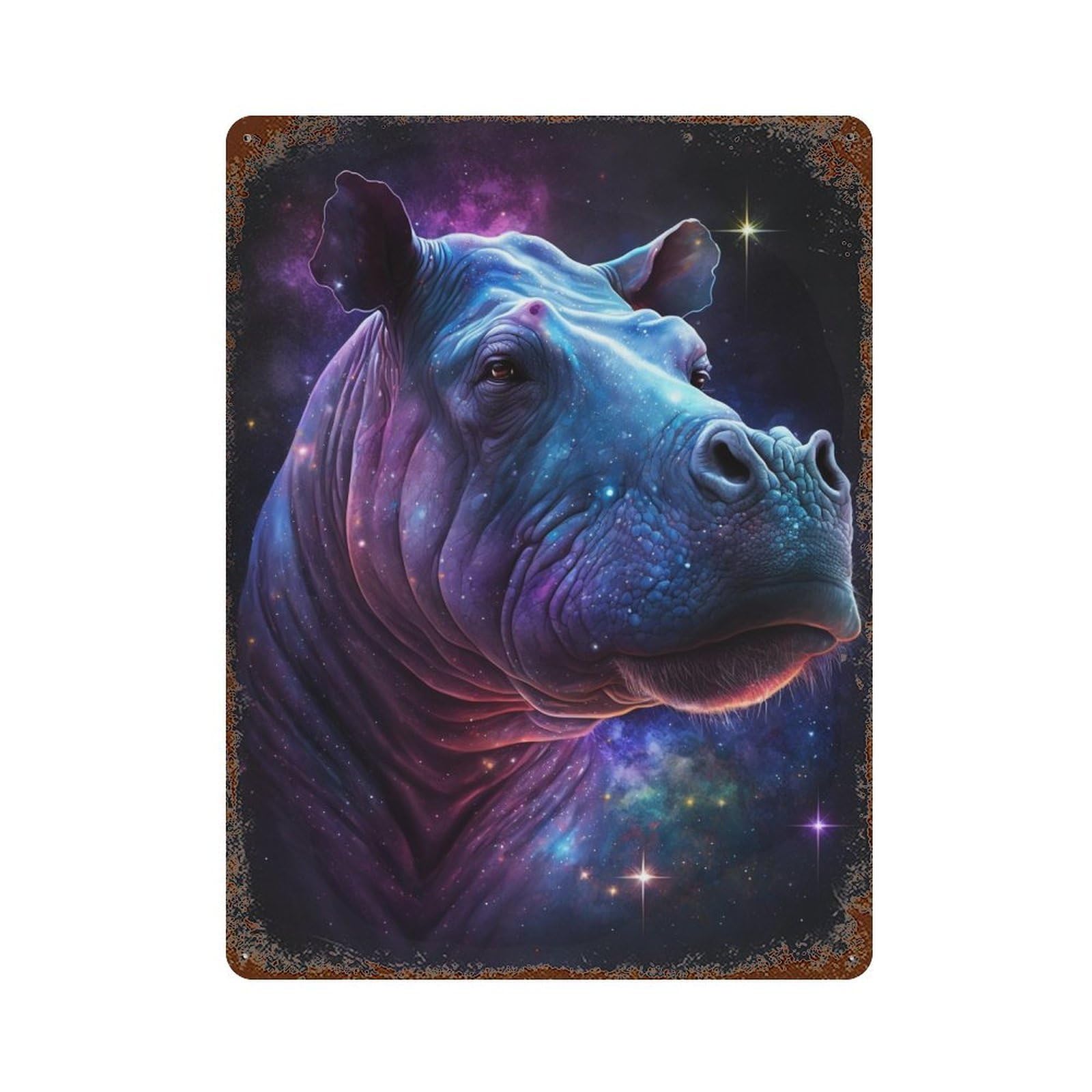 Cosmic Hippo Portrait-2 Retro Metal Sign 15.7"x11.8", Decorative Metal Wall Art for Garage, Bar And Workshop Decor