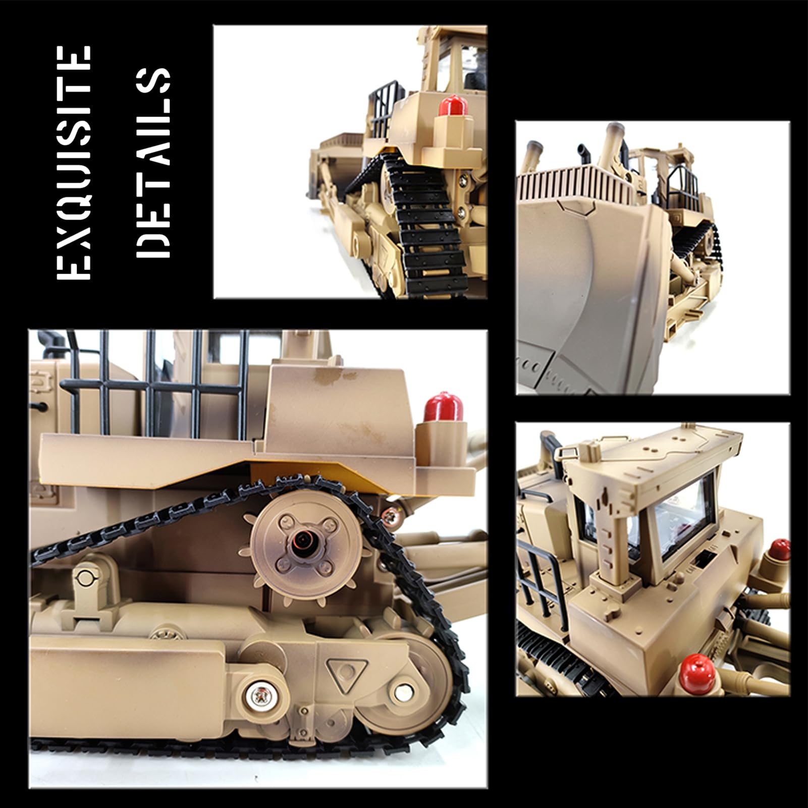 Bulldozer RC a escala 1/16, tractor tipo pista de control remoto de 9 canales de 2.4 GHz, juguete de vehículo de construcción de control remoto para adolescentes, hoja levantable y desgarrador