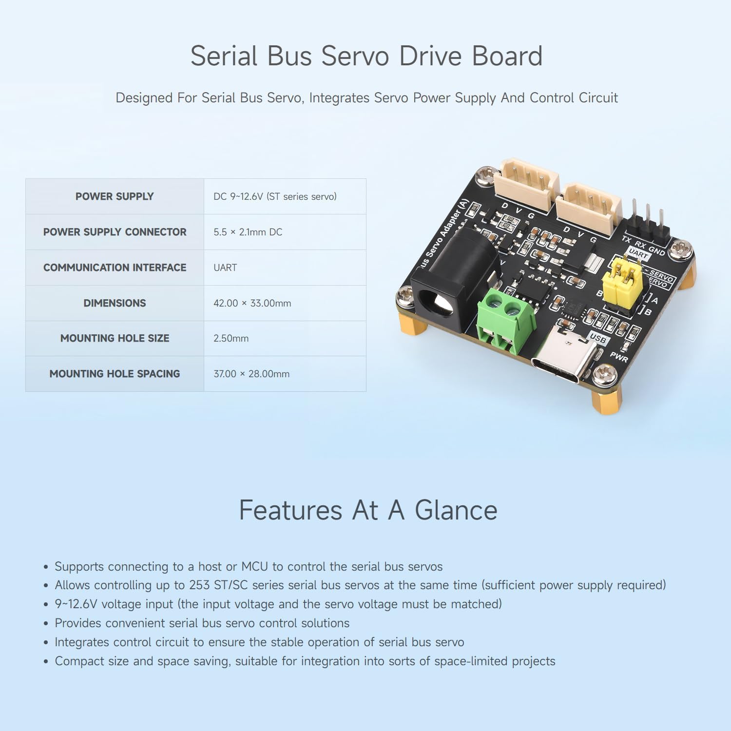 Waveshare 3PCS Serial Bus Servo Driver Board, Integrates Servo Power Supply and Control Circuit, Applicable for ST/SC Series Serial Bus Servos, Small in Size, Easy to Integrate
