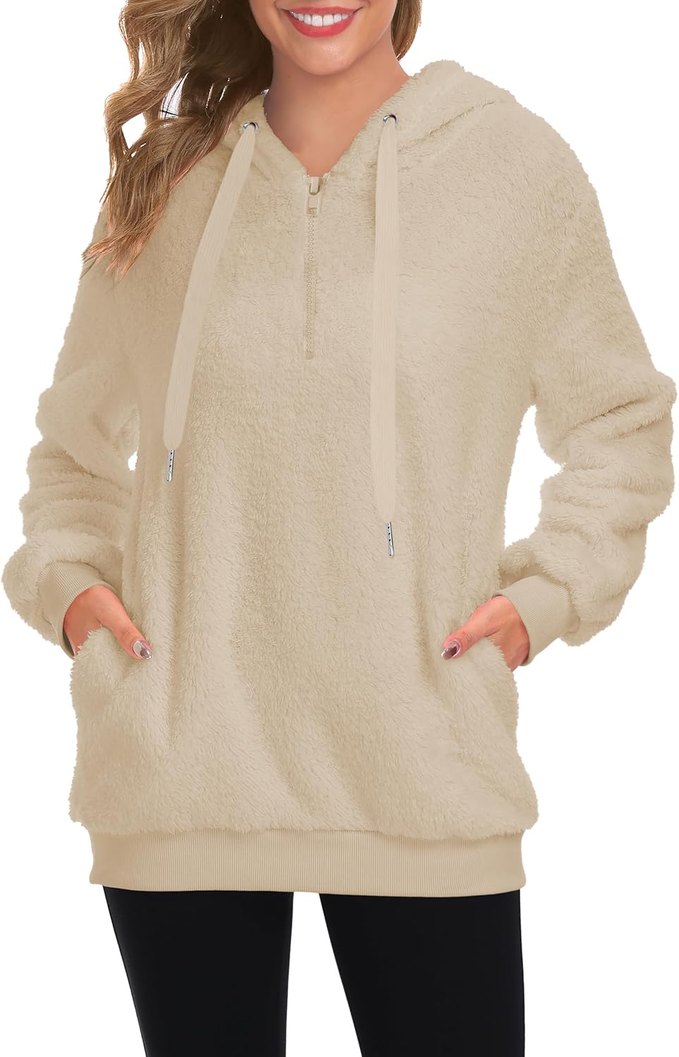 TBONTB Hoodies for Women Fuzzy Oversized Sweatshirt Zip Up Fleece Pullover Fluffy Sherpa with Pockets - Image 5
