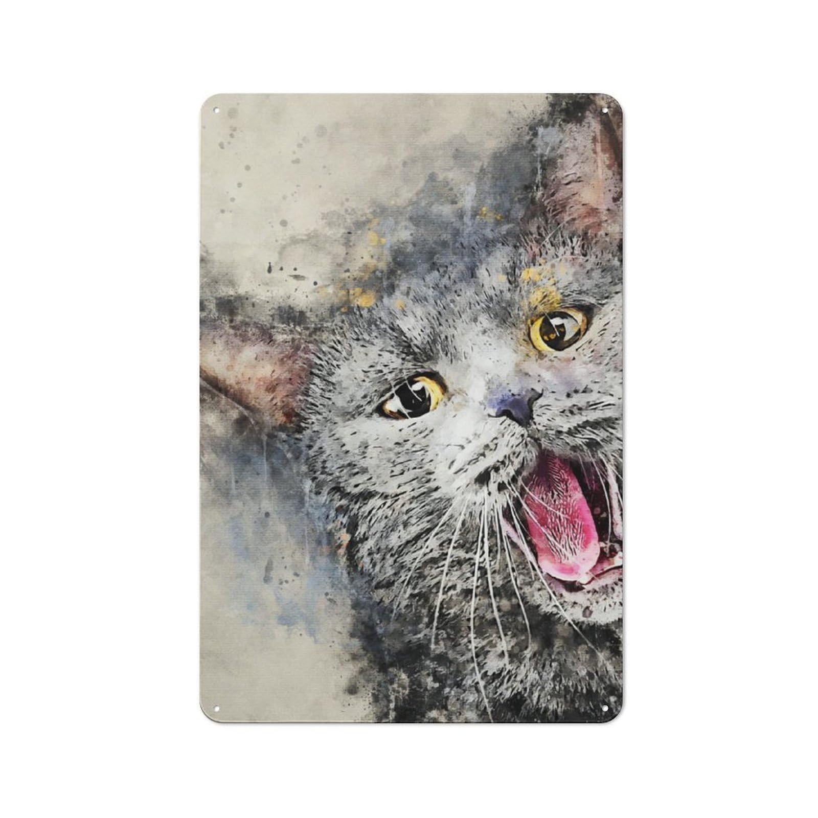 Junmoney The Crooked Cat Printed Metal Sign 30X20cm For Studio Or Craft Room, A New Home Present For Creative-Space Collectors