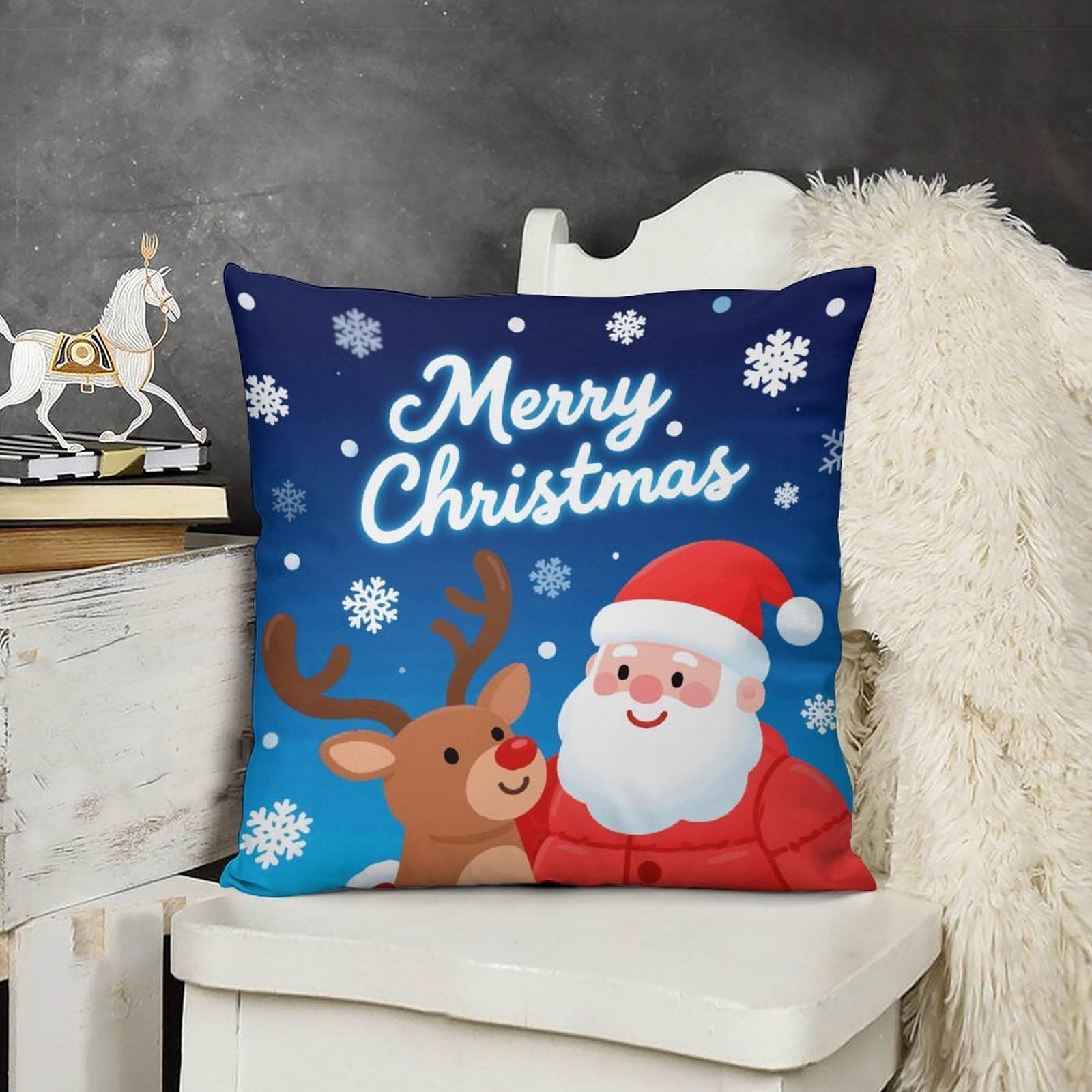 Boho Farmhouse Merry Christmas Snowflakes Pillow Covers with Hidden Zipper 24x24 Soft Plush Cushion Cover Decorative Throw Pillow Cases for Couch Bed Sofa Living Room Indoor Outdoor Home Decor
