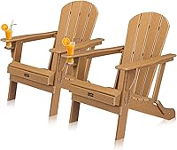 Vista 22 de VINGLI Silla Adirondack plegable de plástico con soporte para tazas, material de polietileno de alta densidad 100% reciclable impermeable, cómoda