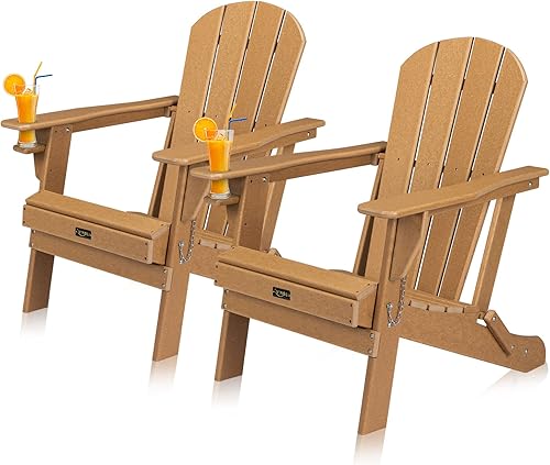Miniatura 22 de VINGLI Silla Adirondack plegable de plástico con soporte para tazas, material de polietileno de alta densidad 100% reciclable impermeable, cómoda