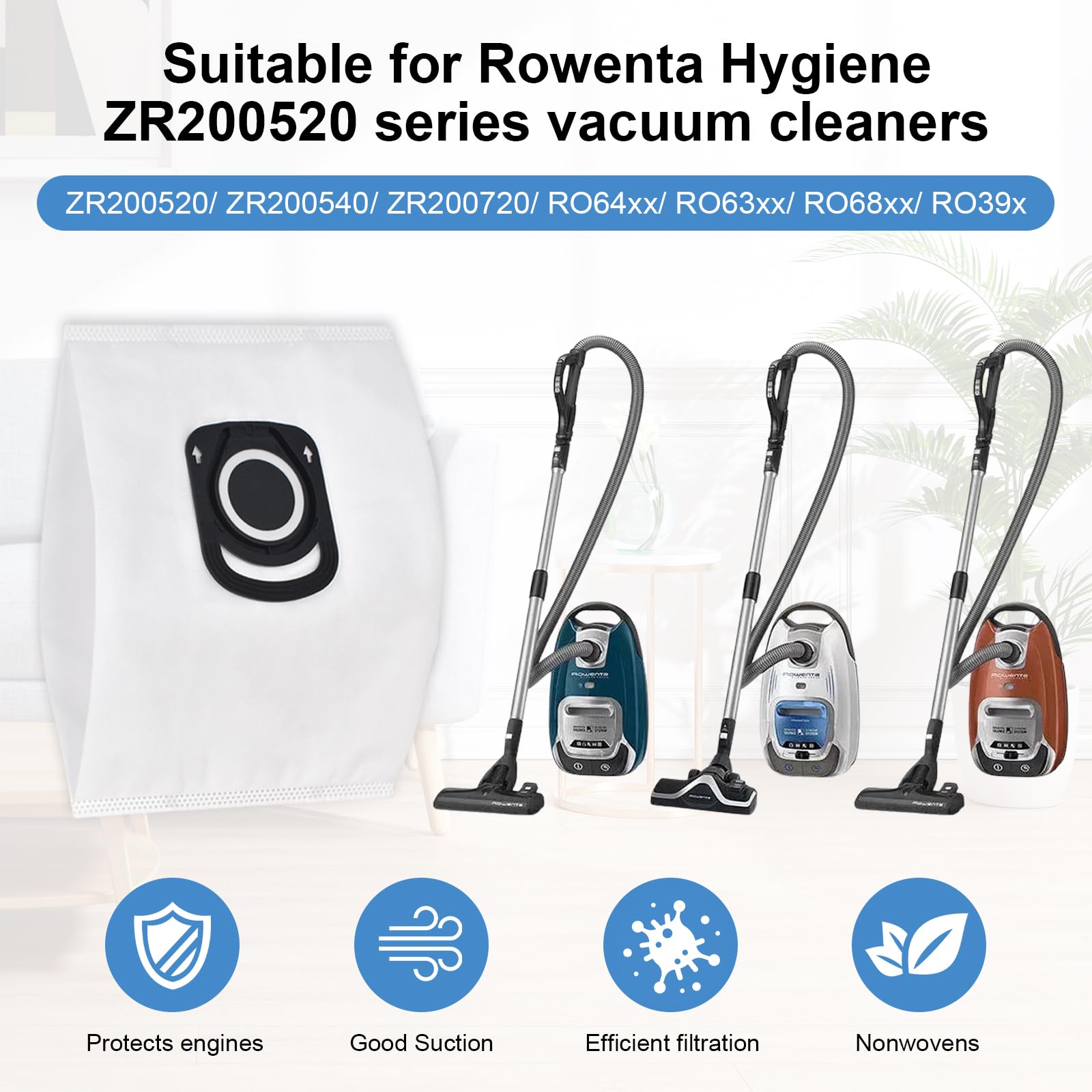 20 Sacs D'aspirateur Pour Rowenta X-trem Power - Compatible ZR200720, Matière Microfibre - Neuf Sous Emballage D'origine
