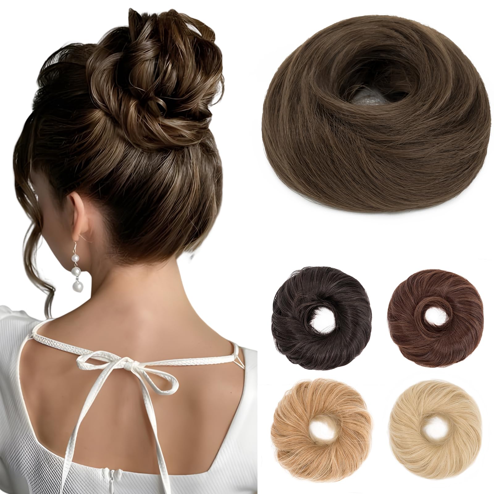 Benehair Hair Scrunchies Curly Hair Buns Hairpiece Messy Bun Synthetic Ponytail Bun Extensions Light Brown Hair Pieces for Women (Light Brown