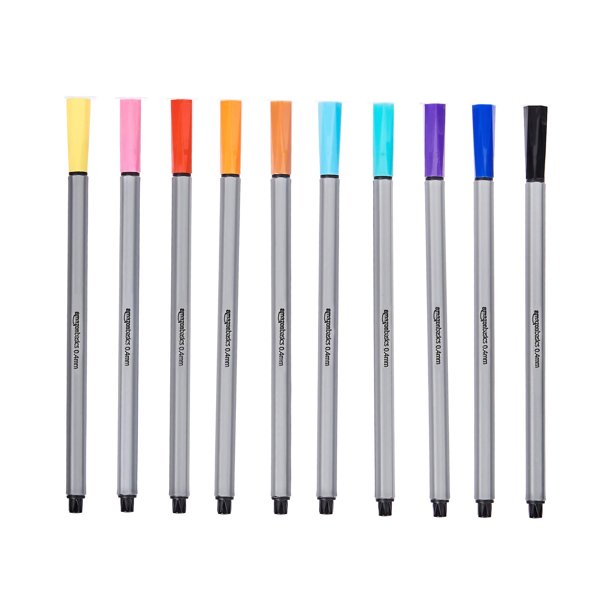 Amazon Basics Fineliner Pens, Assorted Colours, 0.4 mm, Pack of 10