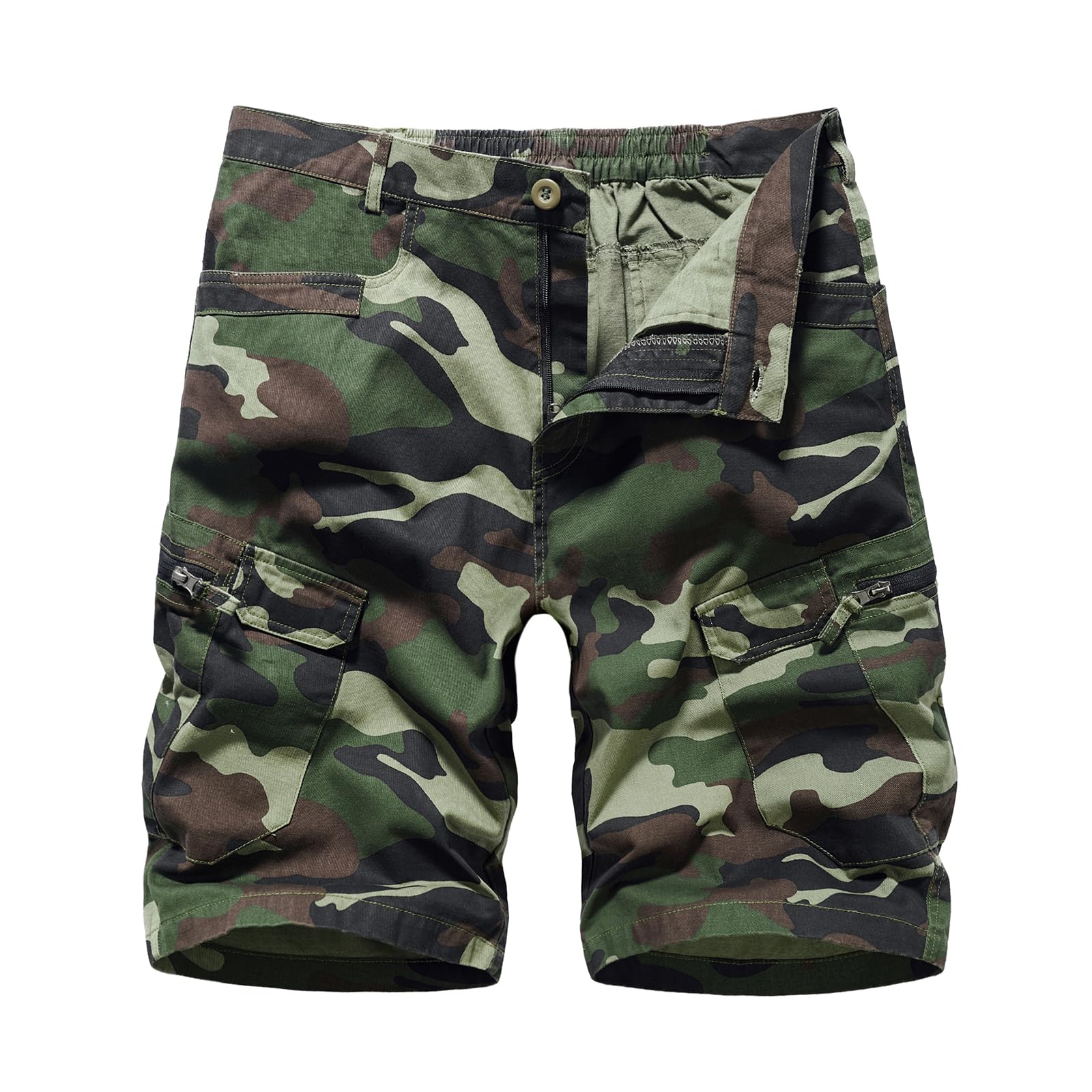 Short Bermuda Homme en Coton, Short Cargo Homme Camouflage de Plusieurs Poches Taille Élastique