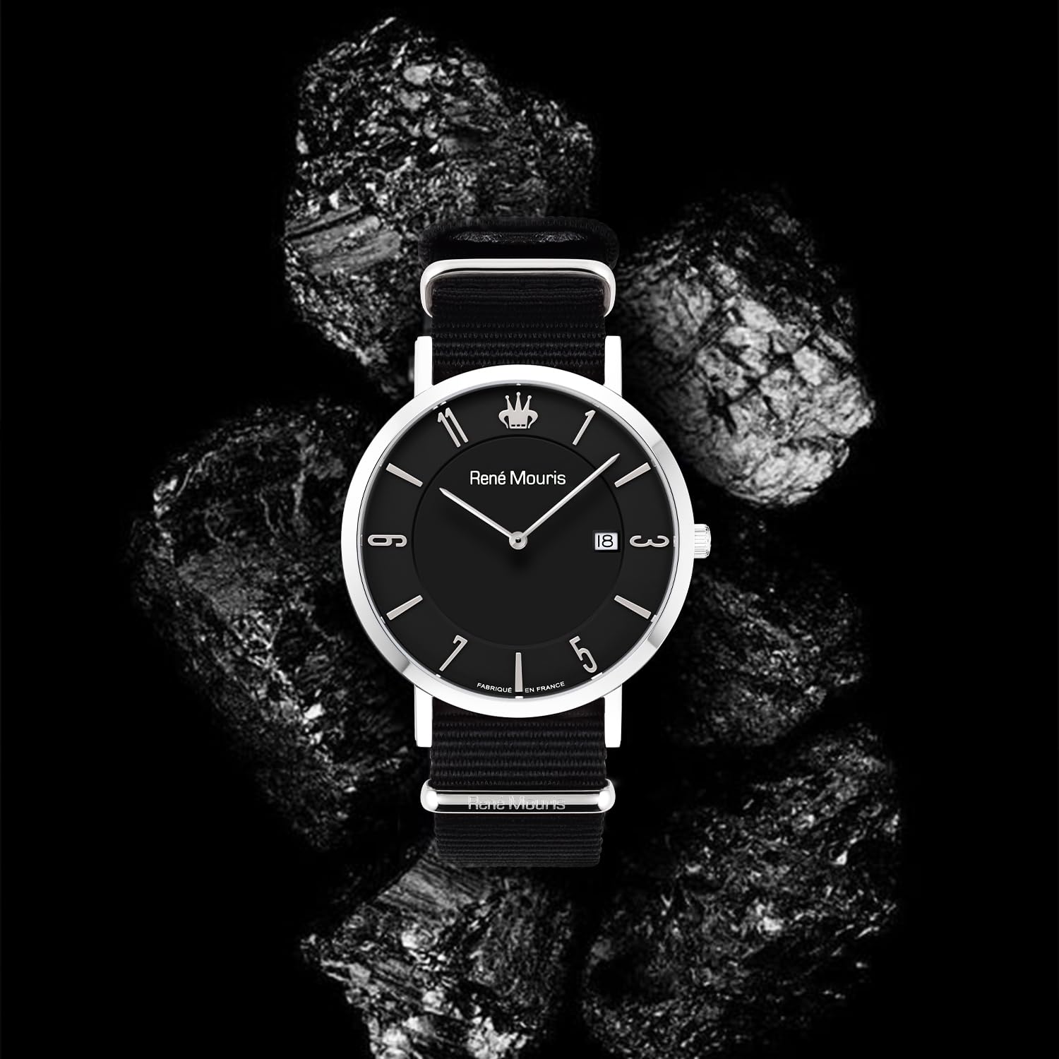 René Mouris L'Emporter Quarzuhren Für Herren – 41MM Klassische Uhr Aus 316L Edelstahl – Mineralglas Mit Saphirbeschichtung – 50M wasserdichte Armbanduhr Mit Nylonarmband.