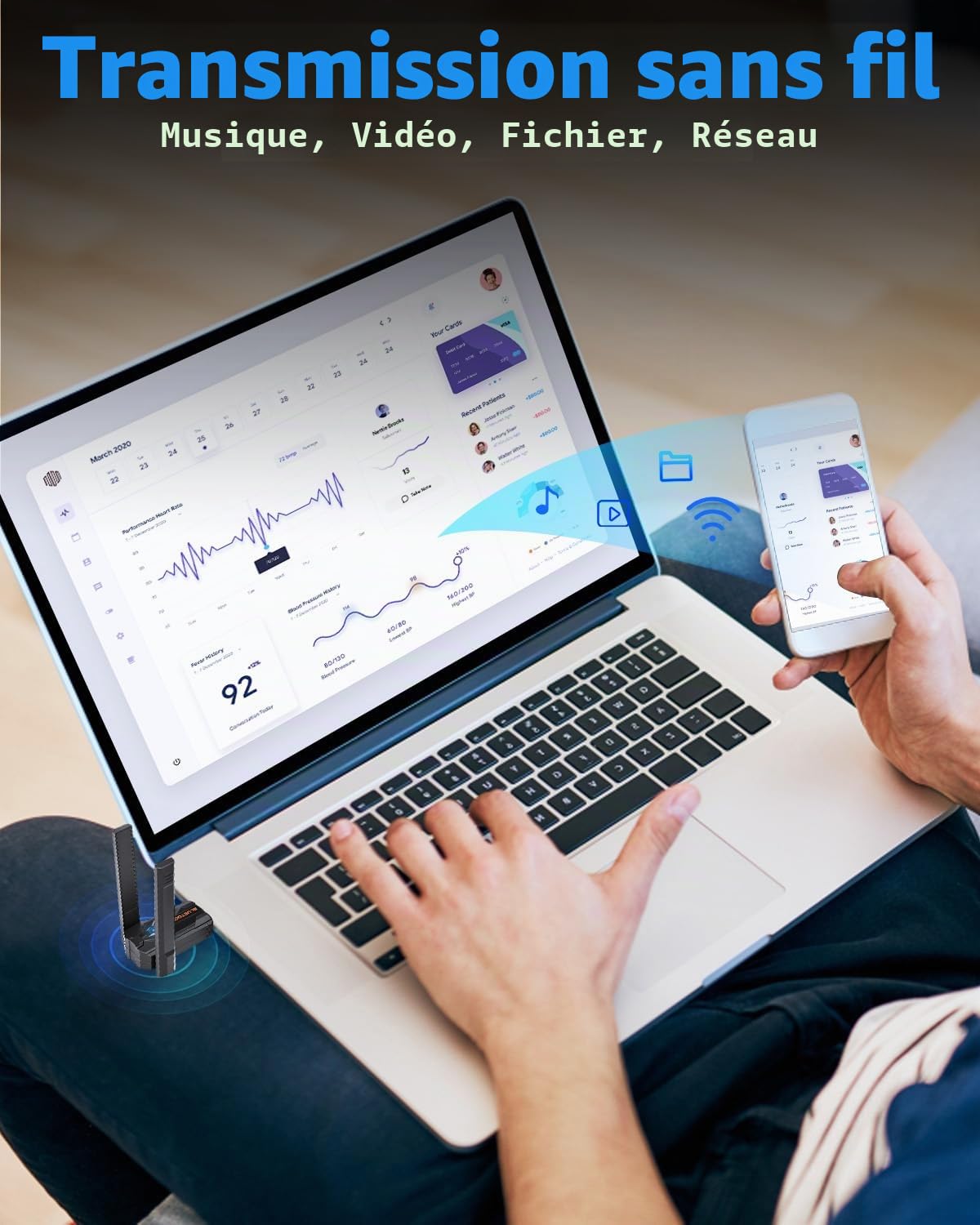 ZEXMTE Adaptateur Bluetooth 6.0 pour PC, double antenne USB, émetteur-récepteur Bluetooth Plug & Play, longue portée de 200 m, puce Realtek RTL616, EDR & BLE, sans pilote pour Windows 11/10/8, noir