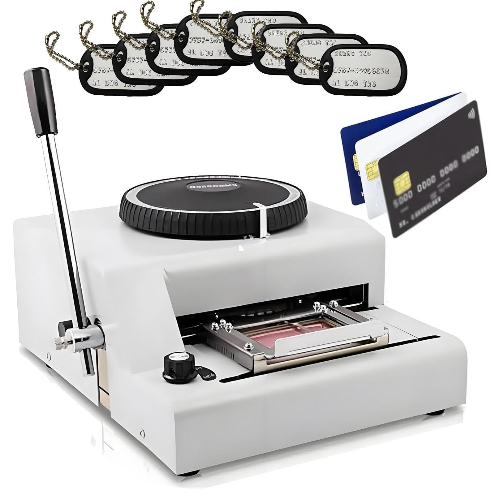 JozyJul Embossing Machine 72 Characters, Card Embosser for Card Making PVC Car-d Embosser Stamping Machine Manual,Daisy-Shaped Character Wheel for ID VIP Car-d,Dog Tag