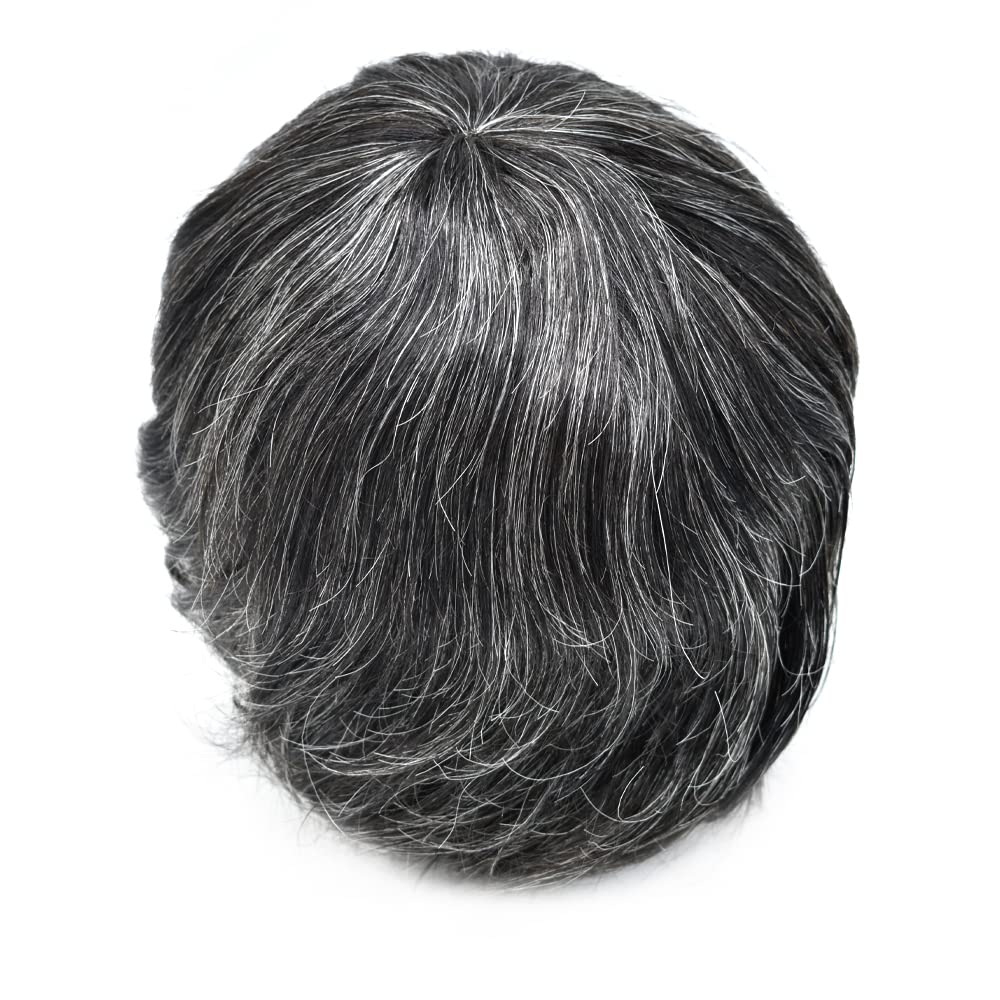 Toupee For Men Full French Lace Men Toupee Hairpieces 100% European Human Hair Replacement System Men Hair Pieces Protesis Capilar Hombre 8X10#1B20#1B Off Black+20% Grey 80% Density