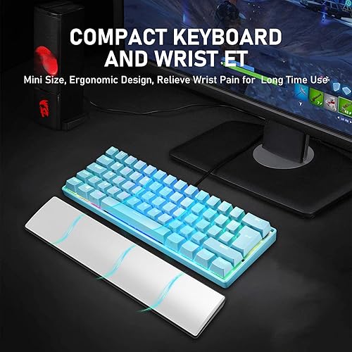 Miniatura 2 de Teclado mecánico para juegos 60 ergonómico reposamuñecas y 108 teclas de doble disparo PBT con retroiluminación RGB antifantasma 61 teclas con cable