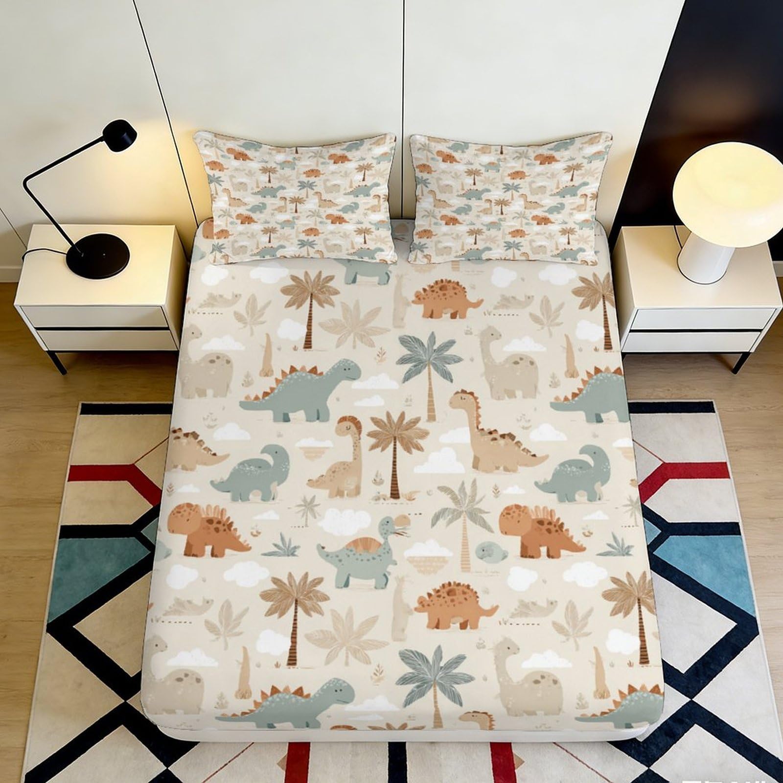 Jqzkxnhpbr Style-4 3D Printed Dinosaur Jungle Fitted Sheet Microfiber Soft Breathable Ancient Forest Bed Cover For Bedroom Guest Room Decor 90X200x25cm