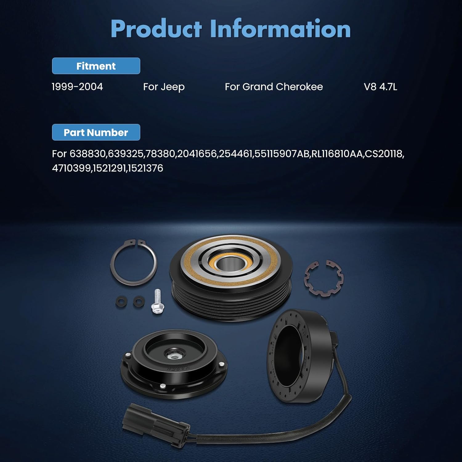 ECCPP A/C Compressor Clutch Fit for Jeep Grand for Cherokee 4.7L 1999-2004 AC Clutch Kit