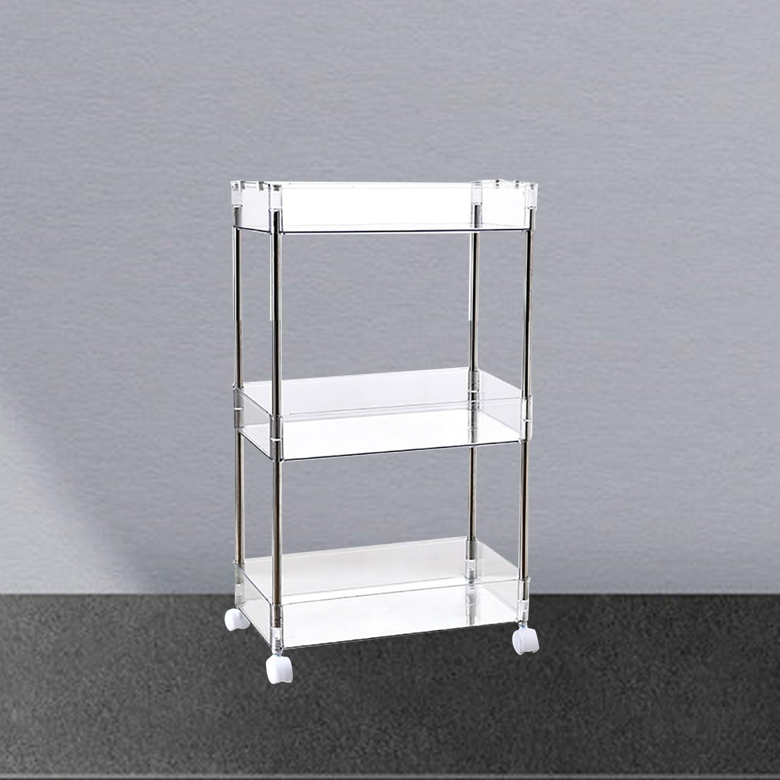 Carrito de almacenamiento de acrílico delgado con ruedas, organizador transparente para cocina, baño, dormitorio, sala de estar, (3 capas)