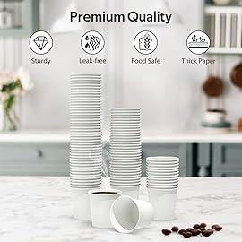 Dealusy 100 Count 4 oz Coffee Cups, Leak-Free Food Safe Paper Cups 4 oz, Disposable 4oz White Paper Cups for Cold and Hot Drinks