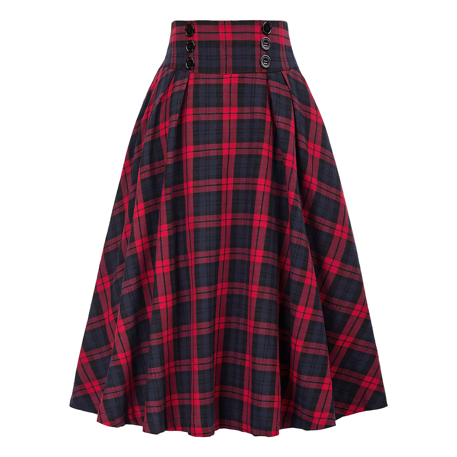 DayaEmmoTQ Señoras Largo Vintage Elegante Invierno Falda A-Line Cintura Alta Midi Falda Plisada Faldas Casual Enagua Elástica Falda Círculo Falda Otoño Escocesa Falda Swing Grande