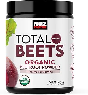 Force Factor Total Beets Organic Beetroot Powder - USDA Organic Vegan Gluten-Free Superfood, Unflavored 90 Servings