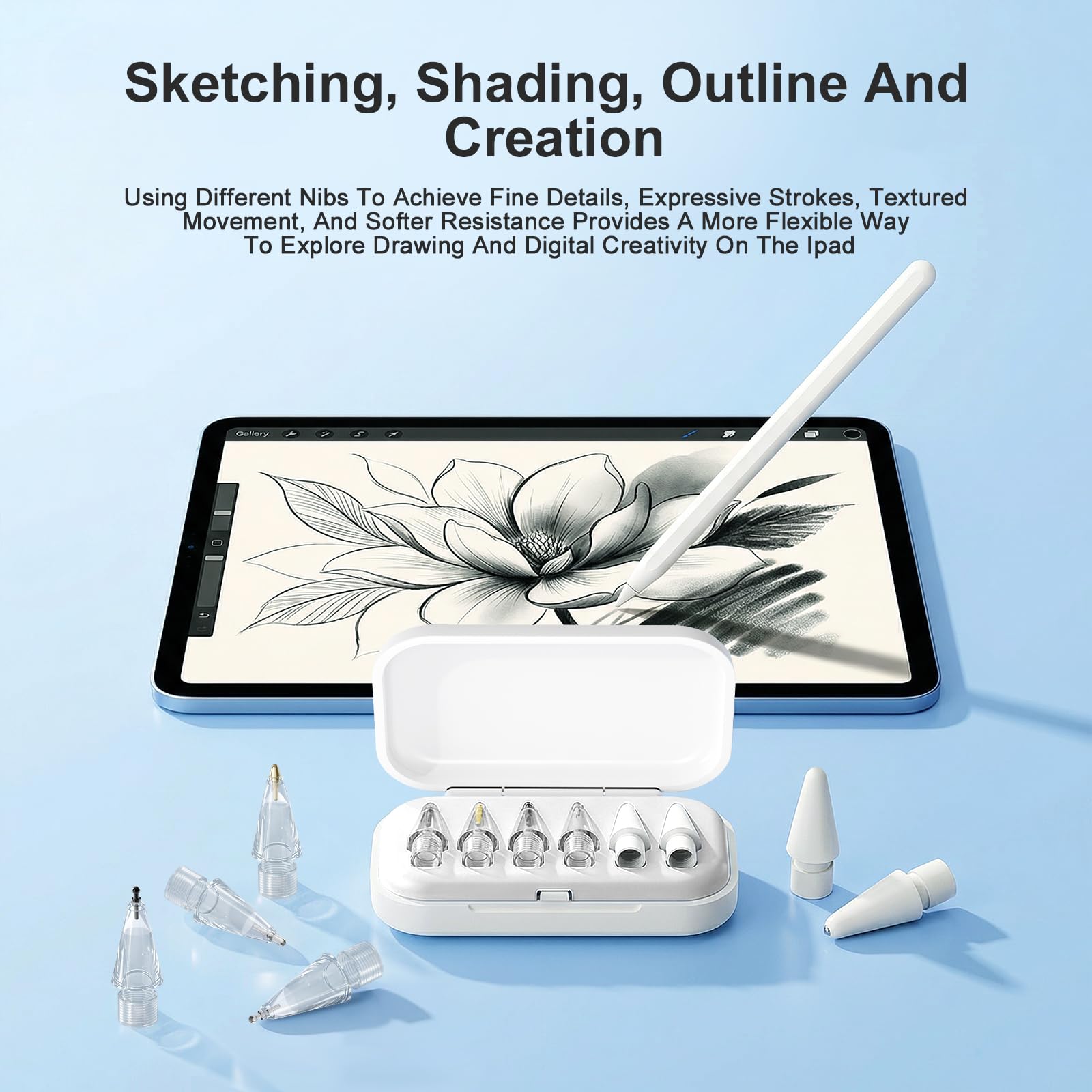 6-pak końcówek do Apple Pencil Pro, 1. i 2. generacji, USB-C, wymienne stalówki Apple do rysowania, pisania, robienia notatek i szkicowania na iPadzie, białe