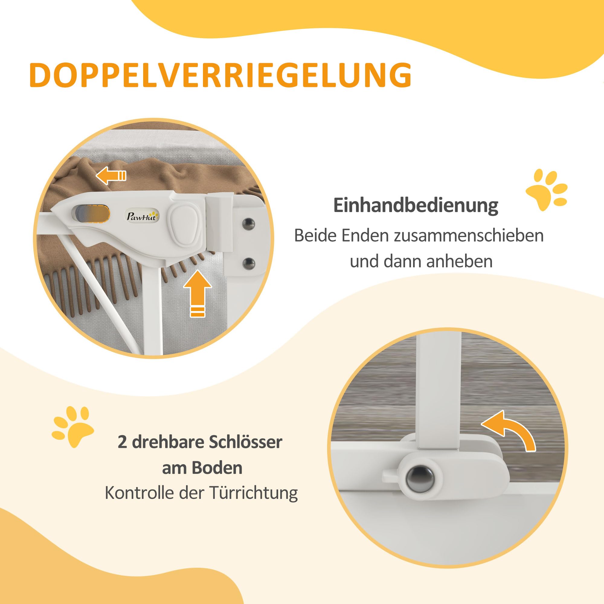 PawHut Puerta de Escalera para Perros, Puerta de Barrera para Perros con Puerta de Cierre automático, 74-100 cm, Puerta de protección, sin taladrar, Puerta de Barrera para Perros, Blanco