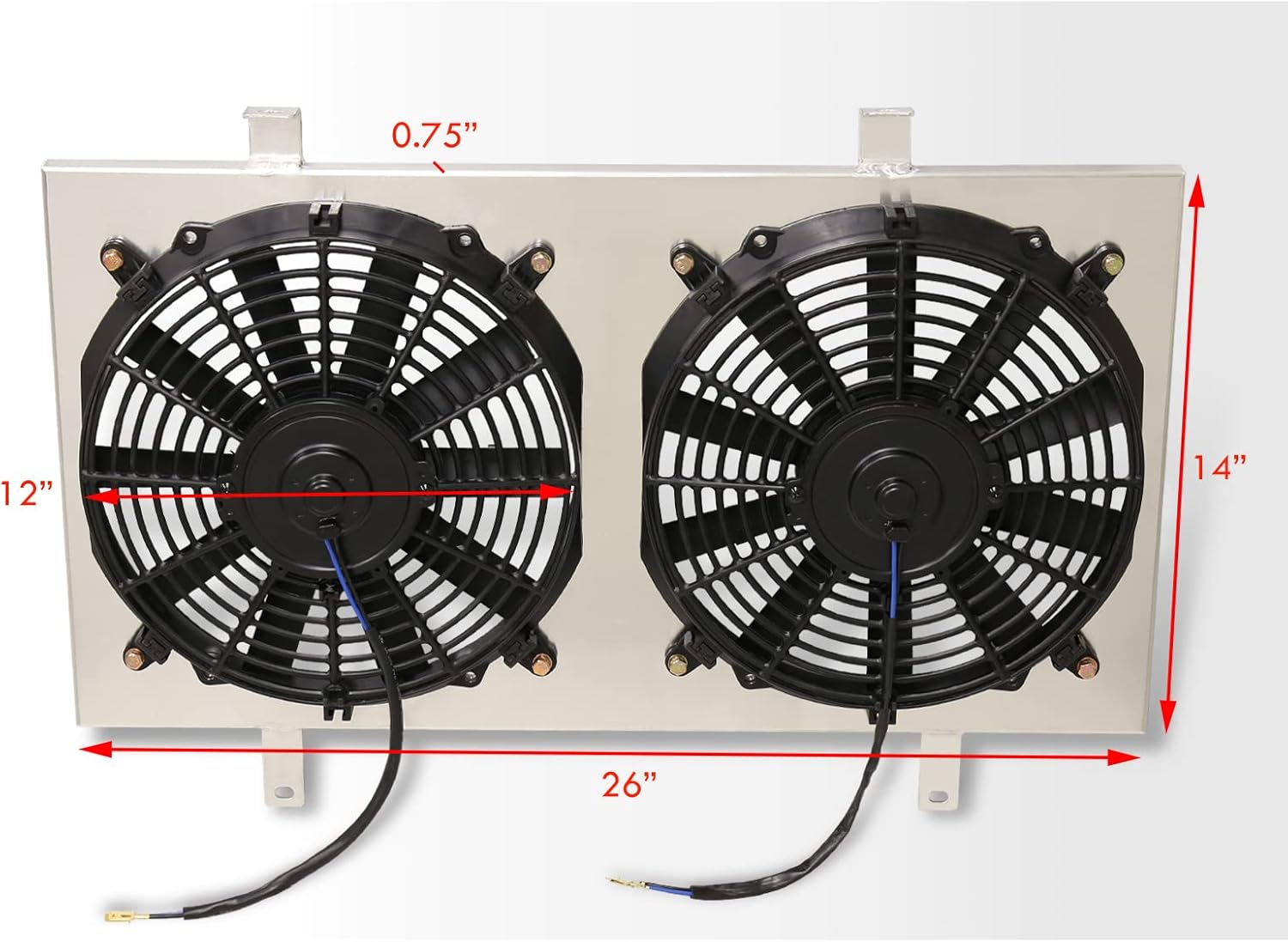 AJP Distributors Aluminum Radiator Fan Shroud Kit + 12" Dual Engine Motor Cooling Fans Compatible/Replacement For 240SX S14 JDM KA24 KA24DE Manual Transmission M/T 1995 1996 1997 1998 95 96 97 98