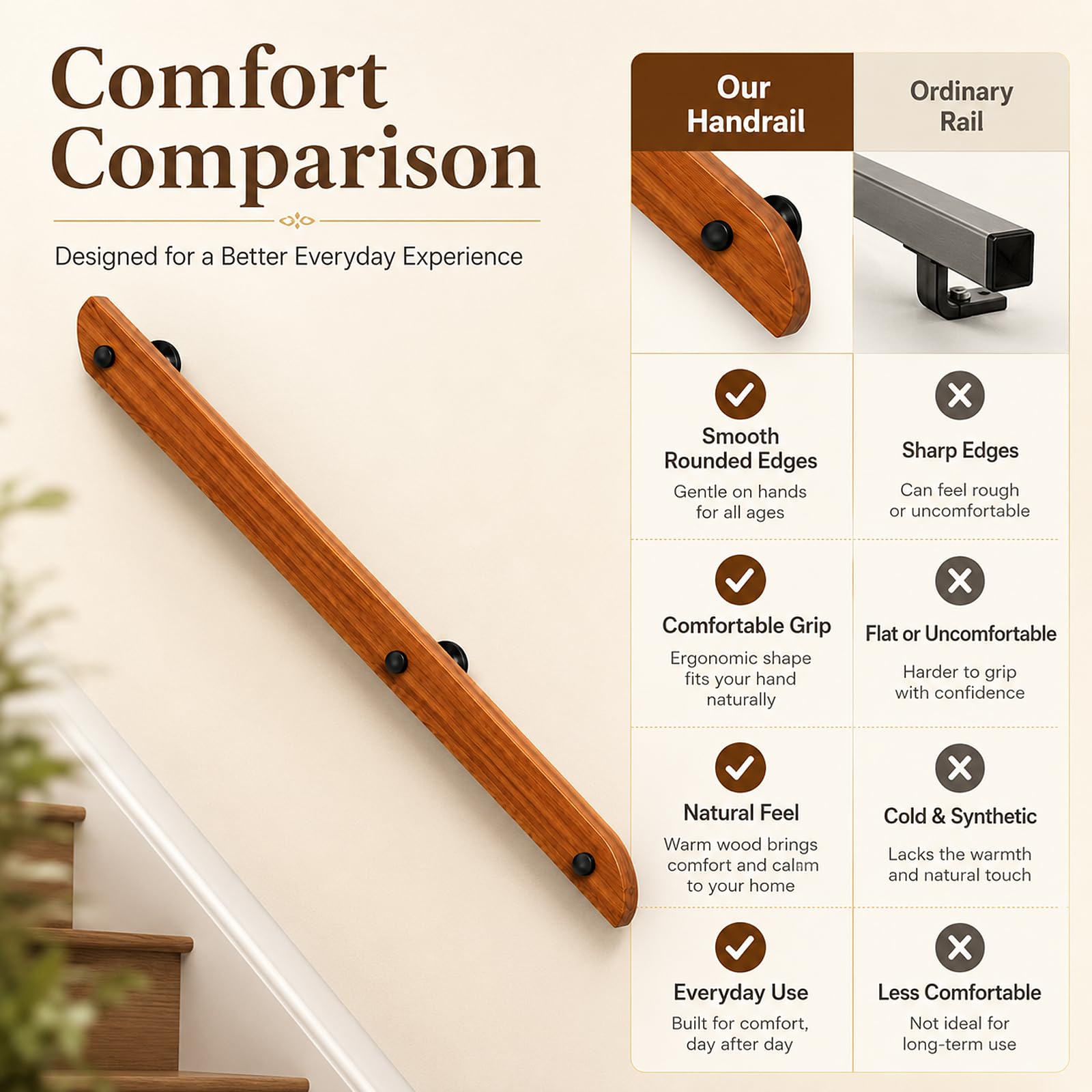 Wooden Handrails for Stairs Non-Slip Stair Banister with Brackets, 400cm - Image 5
