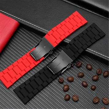 28mm Silicone Stainless Steel Watchband Watch Strap for Diesel DZ7396 DZ7370 DZ4289 DZ7070 DZ7395 Men Rubber Wrist Band Bracelet (Color : Red, Size : 28mm)