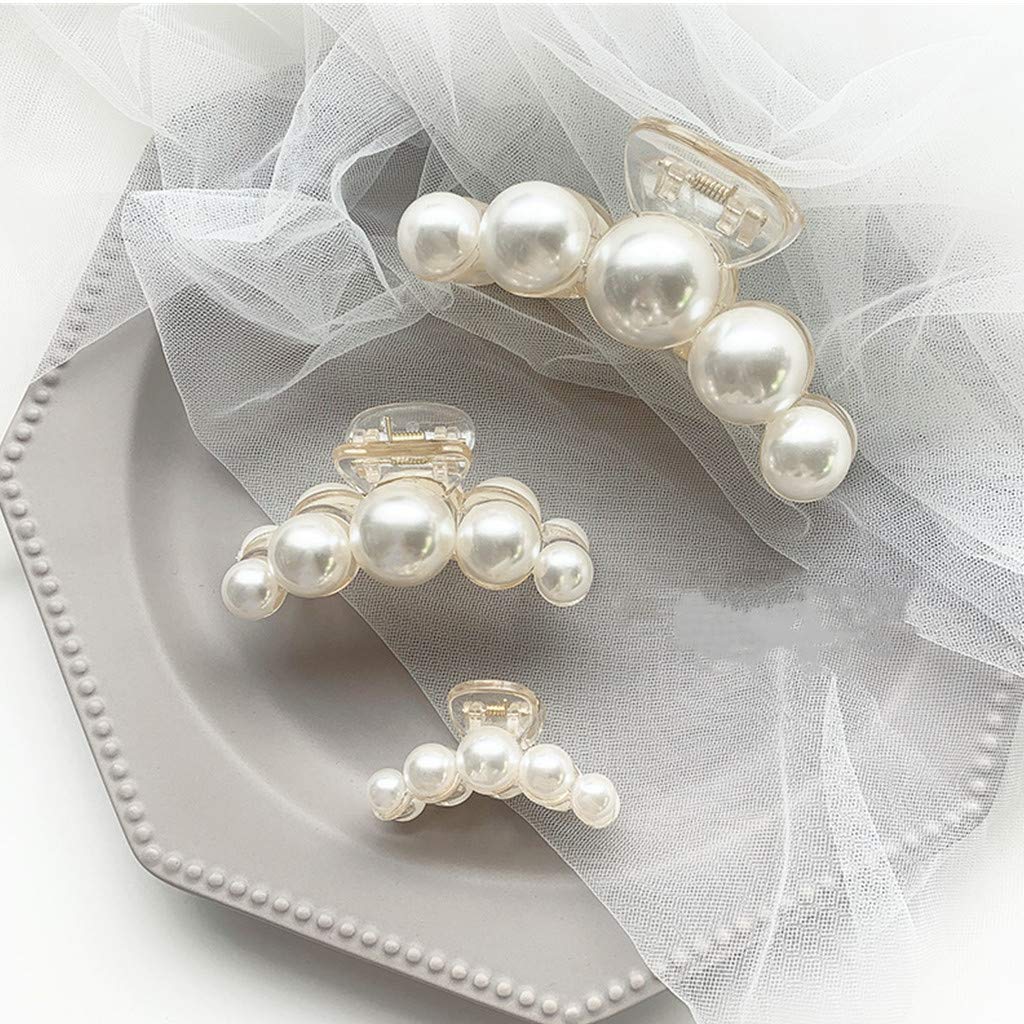 3Pcs Hair Claw Clips for Women,LYDZTION Pearl Claw Hair Clips Non Slip Hair Clip Jaw Clips Styling Accessories for Women Girls