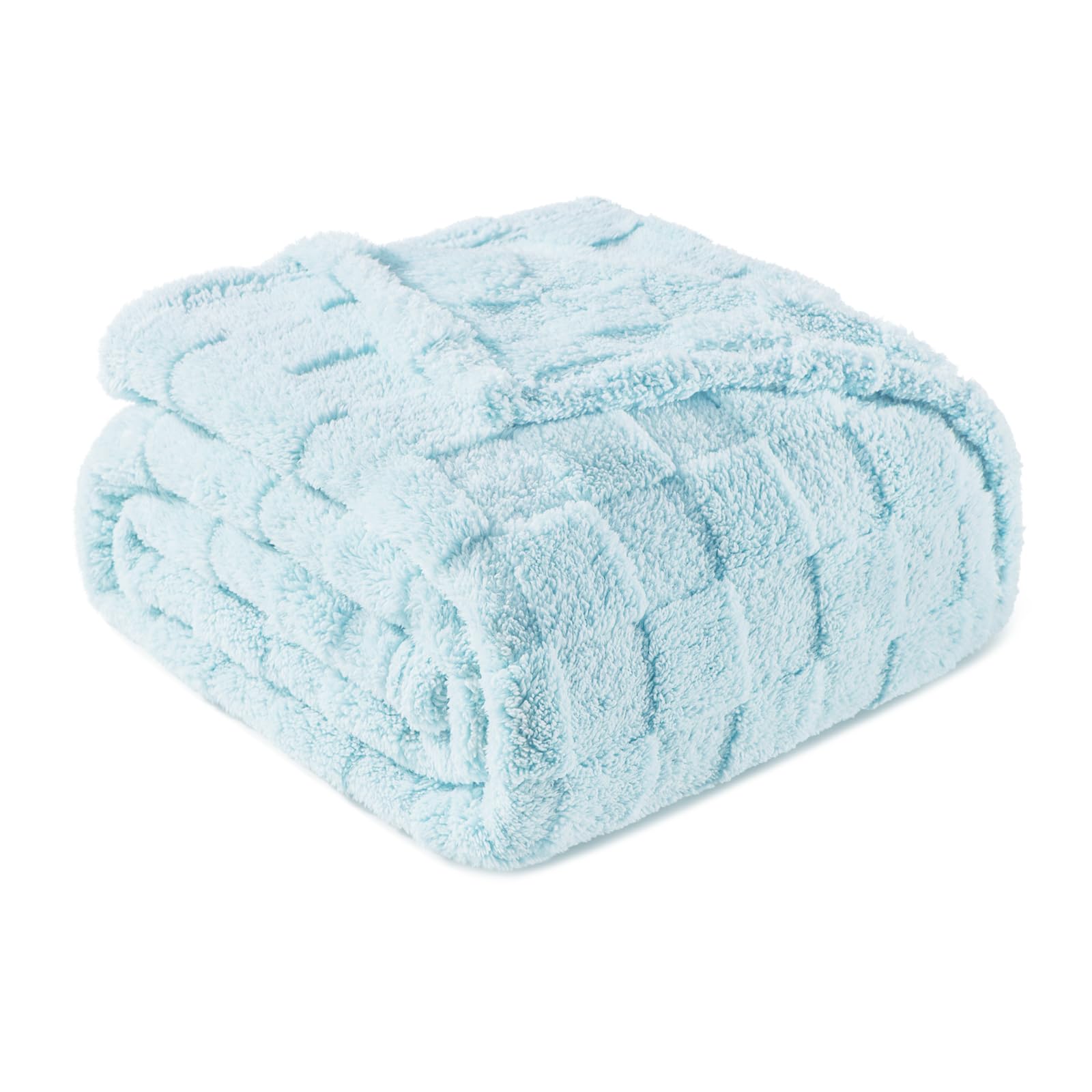 Exclusivo Mezcla Manta Polar, Jacquard de Cuadro, Cubrecama, 130 × 150 cm | Ligera, Suave, Decorativa, Lavable a Máquina y Secable, Múltiples Usos, Toda Estación, Aire Libre, Celeste OEKO-TEX STANDARD 100