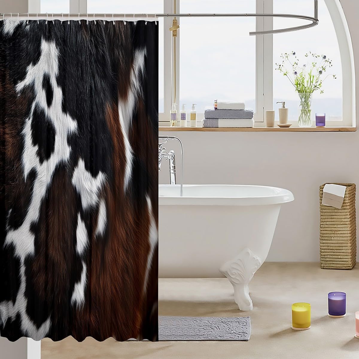 Feelyou Cow Fur Bathroom Curtain 72" x 78" with 12 Hooks image 3