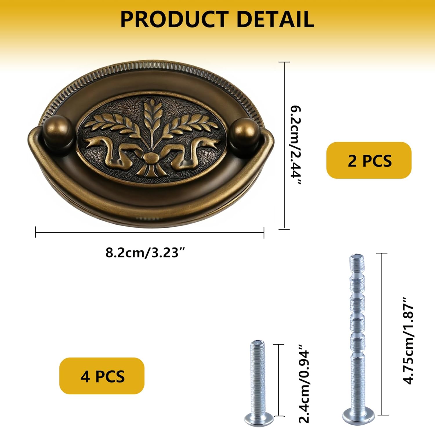 2.5 Inch Center Vintage Oval Drop Swing Handles 2 Pack Antique Brass Bail Drawer Pulls Zinc Alloy Decorative Cabinet Knob Hardware for Dresser, Cupboard, Wardrobe & Kitchen