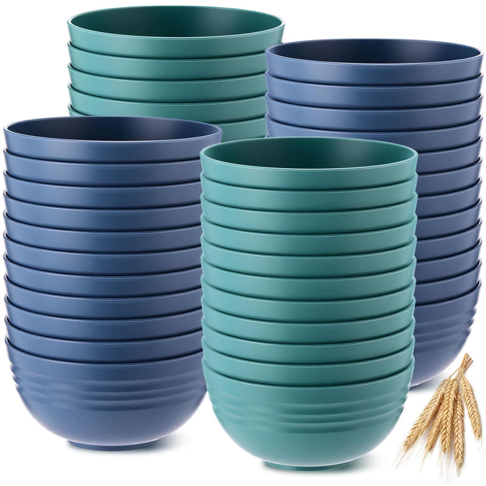 24 Pcs Wheat Straw Bowl Sets, Unbreakable Cereal Bowl 24 oz, Microwave and Dishwasher Safe Bowls for Cereal, Salad, Snack and Soup, Winter Style(Blue, Green)