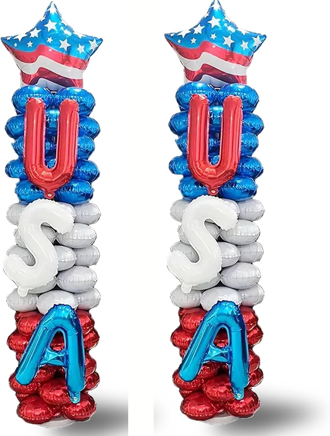 4th of July Balloons Set of 2，Independence Day Standing Balloons, Patriotic Balloon Decorations Accessories, Stars Stripes Red White Blue Balloon- 78In x 19In