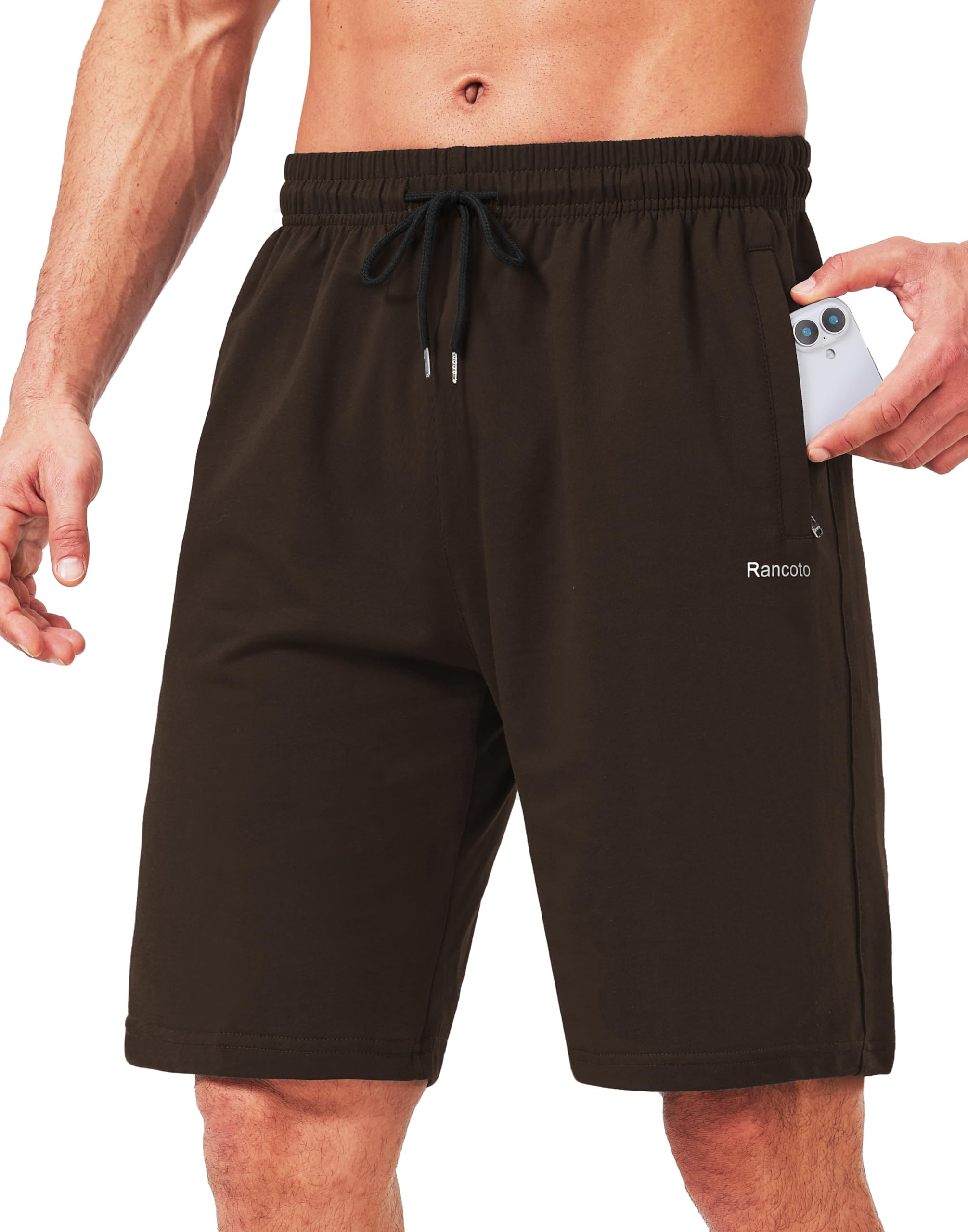 Mens Cotton Shorts Sweat Athletic Shorts for Men Lounge Gym Yoga Workout with Zipper Pockets