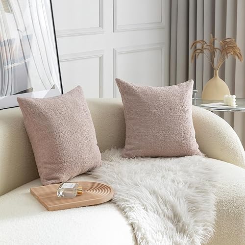 Miniatura 5 de Fundas de almohada con textura de color rosa pálido para cama y sofá, 16 x 16 pulgadas, paquete de 2
