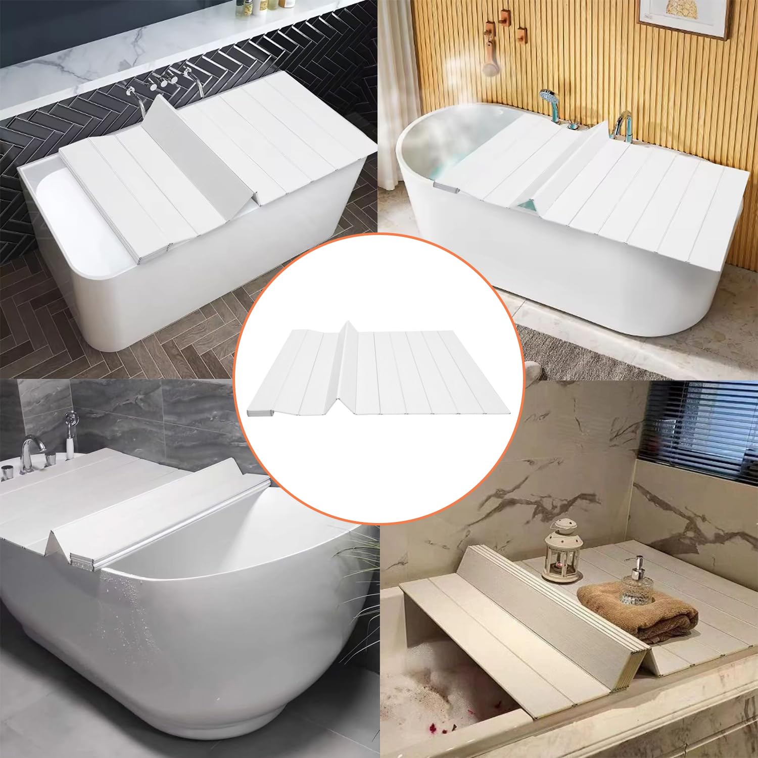 70 x 170 cm Cubierta de Bañera，Estante de Baño Plegable，Tapa de Baño a Prueba de Agua, Bandeja de Bañera, Cubierta de Baño, Panel Aislante Antipolvo Bañeras para el Hogar Baño SPA Vivo, Blanco