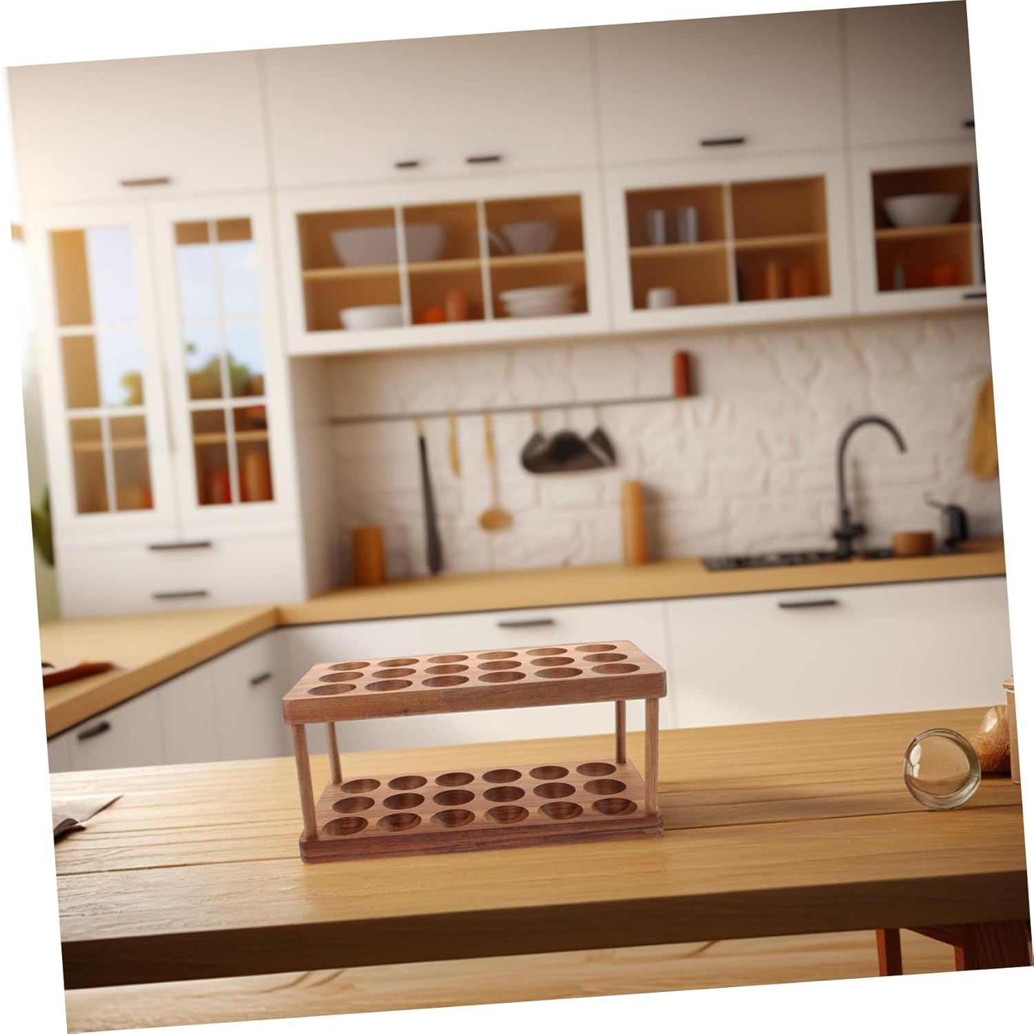 PRETYZOOM Double Layer Wooden Holder Easter Storage Rack for Kitchen Countertop Stable Design Aesthetic Kitchen Organizer