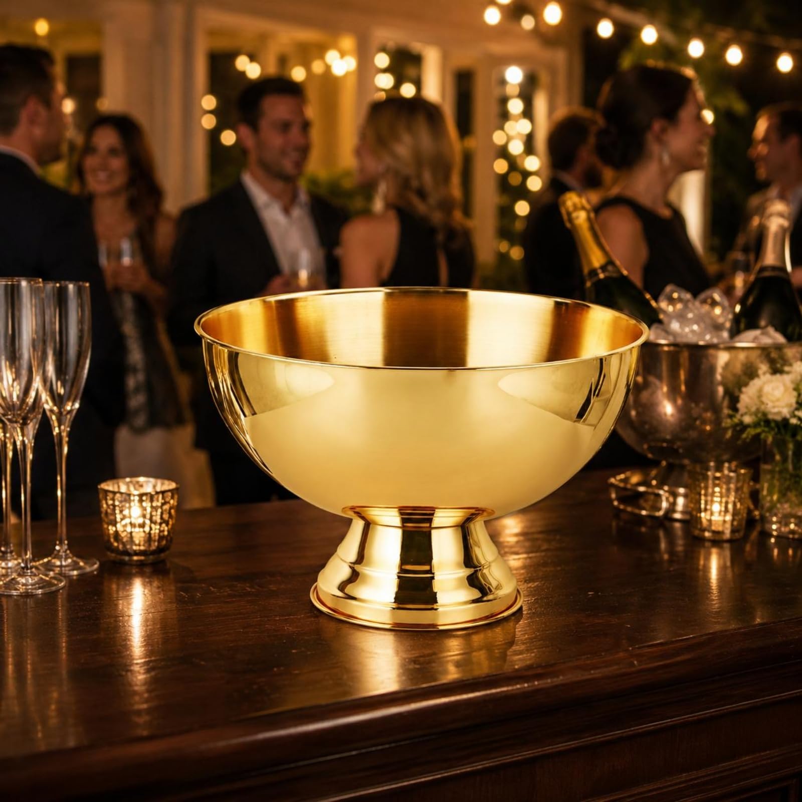 F Fityle Secchiello Champagne Secchiello Ghiaccio Ciotola Vino Catino Birra in Acciaio Inox Finitura Bocca Larga per Bottiglie E Cocktail Base Alta Capienza, Oro Rosa