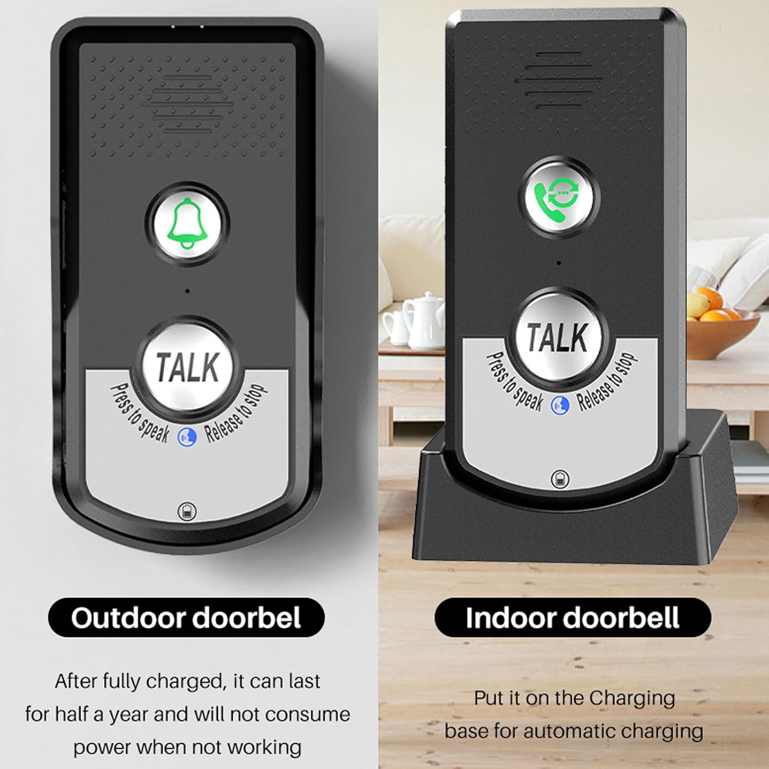 Wireless Voice Intercom Door Bell System with 1000 Meter Transmission Range 2000mAh Rechargeable Lithium Battery IP54 Rating and Adjustable Sound for Commercial or Residential Use