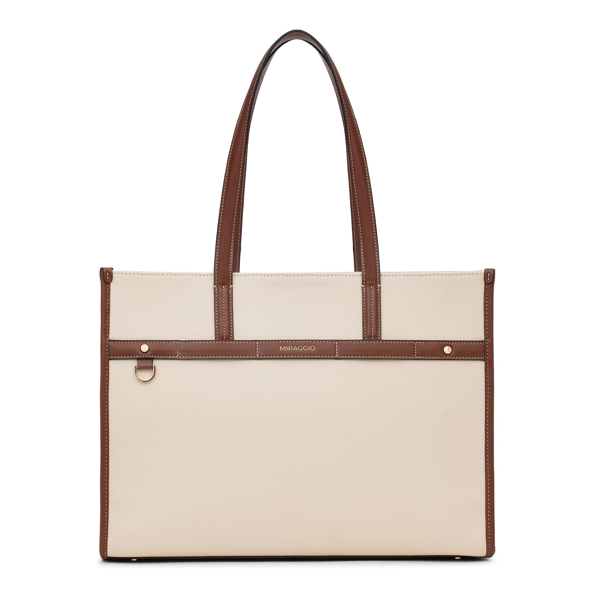 miraggio Cruise Canvas Tote Bag For Women | Tote Bags for Women for Office Use | Fits Upto 16" Laptop | Ladies Shoulder Purse (Brown)-picture-13