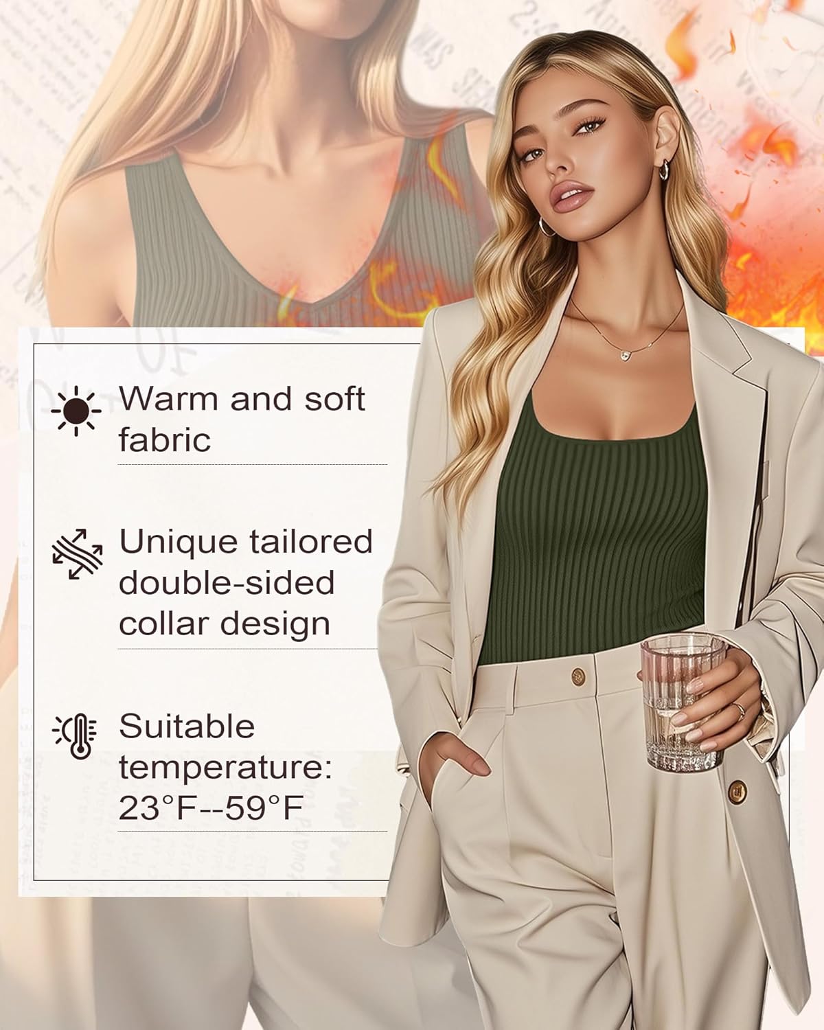 3 Pack Women's Thermal Tank Tops Fleece Lined Reversible Sleeveless Ribbed Undershirts V Neck or U Neck Base Layer - Image 5